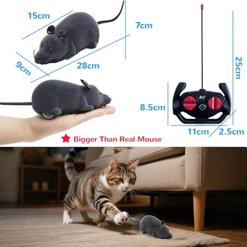 Remote Control Rat Mouse Cat Toy Realistic RC Fake Rat Mouse Toy Flocking Wireless Funny Chasing Electronic Interactive Cat Toys Prank Joke Scary Trick Rats for Cats Dogs Novelty (Grey)