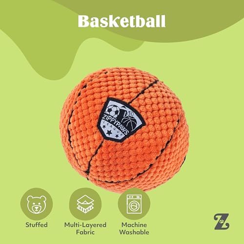 ZippyPaws SportsBallz Dog Squeaky Toys to Keep Them Busy - Basketball