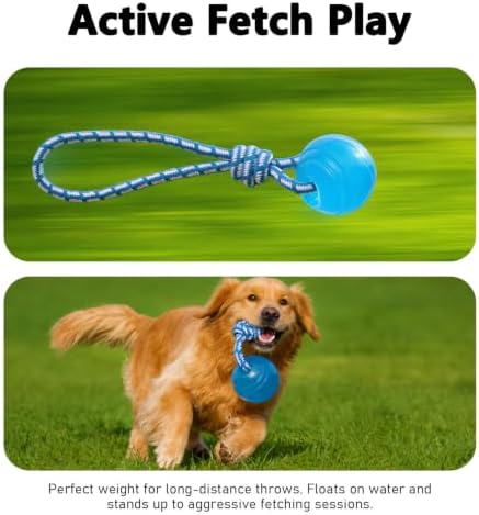 MECOOL 2PCS Dog Chew Toys Set - Tug of War Rope Ball & Flexible Rubber Puller, Interactive Teething Toys for Aggressive Chewers, Pet Training Toys for Medium Large Dogs,Bacon Flavored