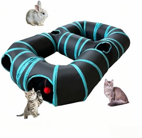 8-Shaped Cat Tunnel Toy Interactive Foldable Playhouse Maze Toys for Cats, Kittens, Rabbits & Small Pets with Playing Balls Collapsible Play Tube for Indoor Fun & Exercise (Blue)