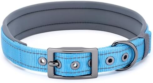 Segarty Reflective Boy Dog Collar for Extra Large Dogs, Adjustable Wide Soft Comfortable Breathable Neoprene Padded Nylon Collar with Heavy Duty Metal Buckle for Extra Large Breeds (XL, Light Blue)