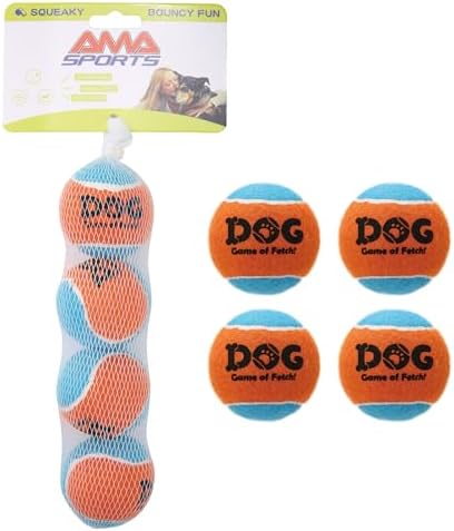 AMA SPORT Squeaky Tennis Balls for Dogs 2.0" Small Dog Tennis Balls for Throwing and Fetching Dog Toys for Training, Exercise, High Bouncing 4 Pack (Orange Light Blue)