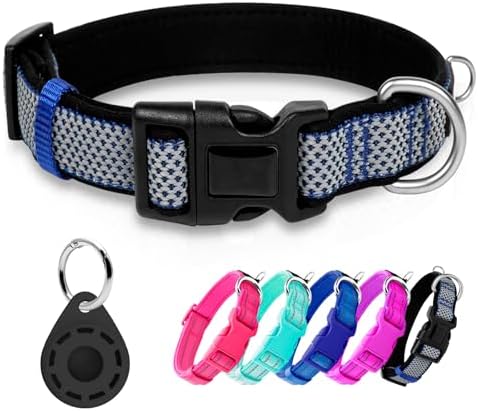 azuza Airtag Dog Collar, Large Dog Collar with Airtag Holder, Dark Blue, L