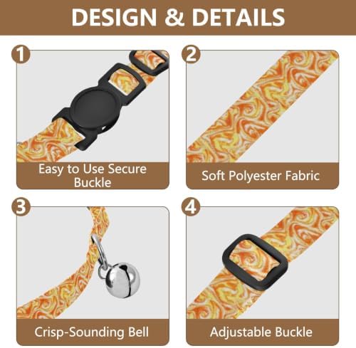 Swirl Marble Orange Cat Collar Breakaway with Bell 2 Pack Pet Collars Adjustable Length 10.6" to 17.1"