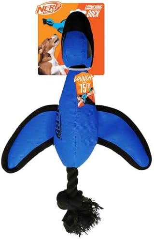 Nerf Dog Large Nylon Launching Duck with Interactive Design, Blue (3473), for All Breed Sizes