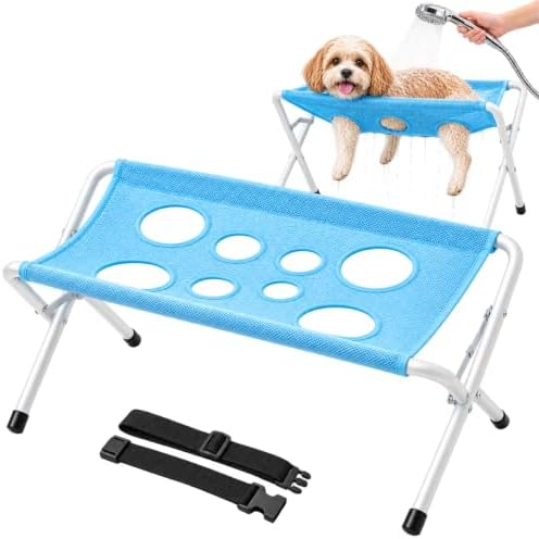 Dog Grooming Hammock Stand, Foldable Pet Bathing Stand, Blue