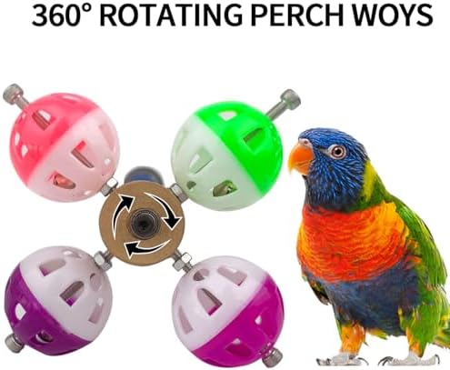 FlidRunest Perch Toy with Rotating Balls for Birds, Rough-surfaced Natural Parrot Perch Toy, Bird Bell Balls for Budgies,Parakeets, Parrots,Cockatiels,Lovebirds,Conures