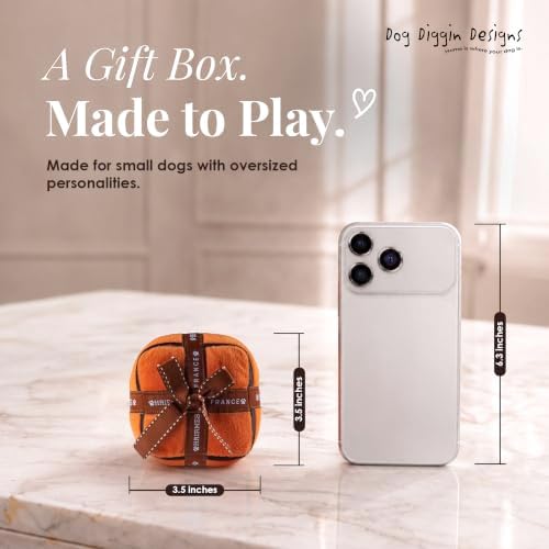 Dog Diggin Designs Hairmes Box Plush Dog Toy – Fashion Inspired Squeaky Parody Dog Toy, Soft Luxury Style Gift Box Toy for Small to Medium Dogs, Cute Interactive Pet Toy