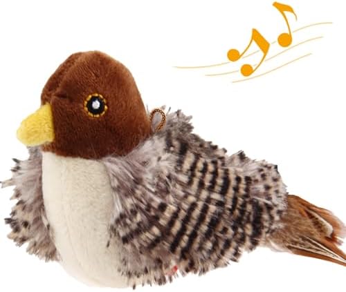 Gigwi Chirping Bird Cat Toy for Indoor Cats, Interactive Hangable Bird Cat Toy with Real Bird Sound and Feather, Automatic Bird Toy for Cats Exercise & Kicker to Self Play（No Flapping）
