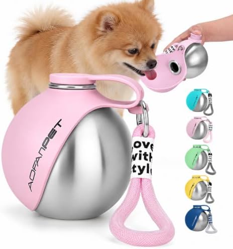 Portable Dog Water Bottle 10oz Stainless Steel Travel Dog Water Dispenser with Bowl No-Spill Puppy Water Bottle for Walking Hiking Small Dog Water Bottle