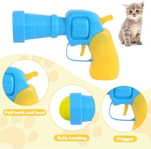 Cat Toy Balls with Launcher Set , Interactive Cat Toys with 1 Launcher & 20 Colorful Soft Pom Balls, Fun Pet Play Toy for Tracking Indoor Cats (Reinforced Edition)