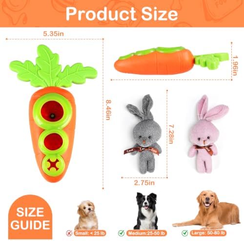 1 Pack Carrot Shaped Dog Hide Food Toy, Interactive Snuffle Foraging Puzzle Treat Dispenser, Tough TPR Dental Chew Toy, Reduce Anxiety Boredom for Medium Large Dogs 25-80 Lbs