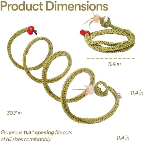 ZEZE Forest Snake Spiral Cat Tunnel Toy with Catnip, Bell & Hanging Teasers, Foldable Interactive Plush Tunnel for Indoor Cats