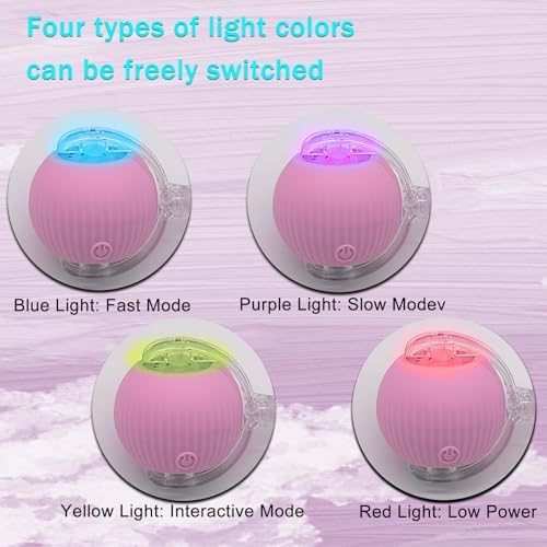 Interactive Cat Dog Toy Ball with LED Light, Automatic Rolling(Pink)