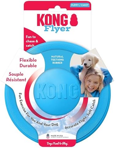 KONG Puppy Flyer, Soft Rubber Flying Disc Toy, for Small Puppies, Blue