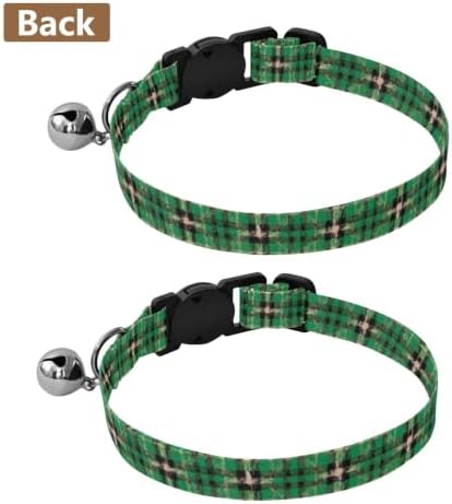 Plaid Check Green Tartan Small Dog Collar 2 Pack Lightweight Pet Collar for Cats and Dogs Adjustable 10.6 to 17.1 Inches