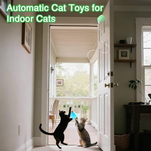 Cat Toys Interactive for Indoor Cats, Rechargeable Toy Hanging Door Electric with 4pcs Feathers Toys for Bored Kittens (Green)