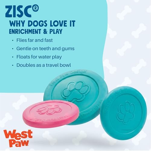 WEST PAW Zogoflex Zisc Dog Flying Disc, High Flying Aerodynamic Disc for Dogs Puppy – Lightweight, Floatable Disc for Fetch, Tug of War, Catch, Play – Doubles as Food/Water Bowl, Large 8.5", Geranium