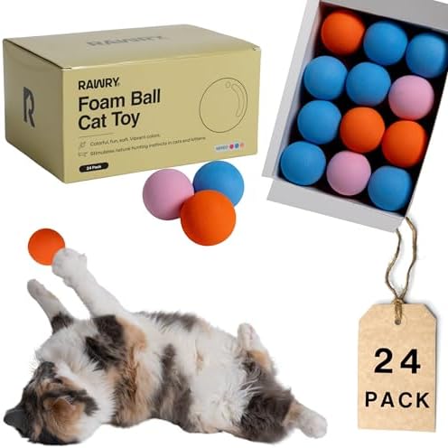 Rawry Foam Ball Cat Toy for Indoor Cats & Kittens, 24 Pack, Three Colors