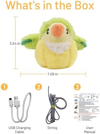 Puffluv Flapping Cat Toy,Interactive Parrot Green Flapping Bird CAN NOT Fly,Auto Chirping & Beating Wings 4 Modes, USB Charging with Catnip for Indoor Kittens Active Fun-GreenBird