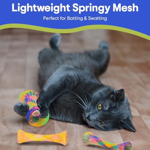SPOT Kitty Fun Tubes Cat Toy with Catnip Inside | Bouncy Interactive Mesh Toy for Cats and Kittens to Bite, Swat and Chase | 3 Pieces
