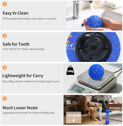 SCHITEC Interactive Dog Toy Ball - Automatic Bouncing, Rolling & Vibrating Motorized Ball for Medium Large Dogs, Rechargeable Self-Moving Electronic Pet Toy for Boredom & Indoor Chase(Blue)