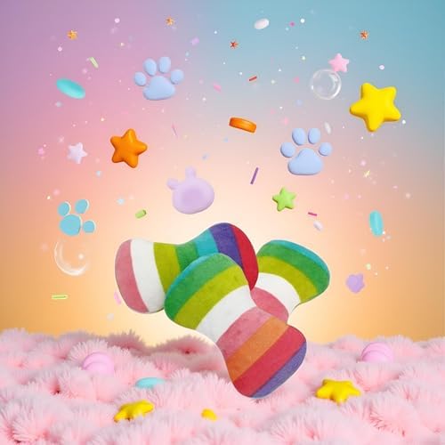 Jinshining 2 Pcs Colourful Dog Plush Vocal Toy Rainbow Dog Bone-Shape Chewing Toy Pet Supplies for Pet Playing Use Adorable Quality and Practical Attractive and Professional Dogs Chew Toys，Dogs Toys