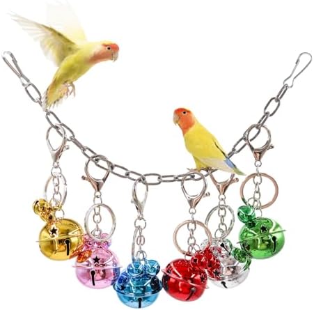 Oooct Bird Swing Bells Toys, Colorful Parrot Metal Bells, Hanging Bird Chewing Toys, Bird Cage Accessories, Suitable for Small to Medium Birds Budgie Lovebirds Conures Parakeets Cockatiels