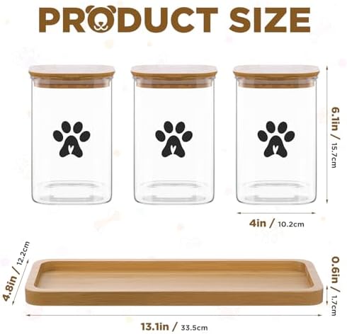 3 Pack Airtight Dog Treat Containers with Bamboo Lids, 37 oz Pet Treat Jars