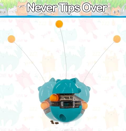 5 STAR SUPER DEALS Interactive Cat Treat Puzzle Feeder Toy - Adjustable Slow Food Dispenser with Playful Feline Ball Game & Rattle Ball Wand - Fun Kitty Snack Hunting Challenge Toy
