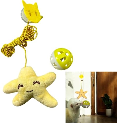 Interactive Bell Ball and Hanging Toy for Ferret, Star Hanging Toys and Interactive Balls for Ferrets Cat Small Dogs, Ferret Enrichment Toys, Ferret Accessories, Small Pet Gifts (Orange - Star)