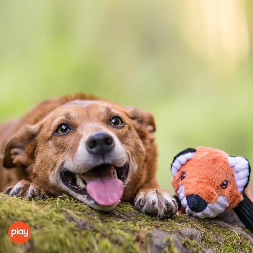 P.L.A.Y. Cute Plush Dog Toys - Forest Friends Critter Themed Durable Squeaker Crinkle Chew Toy, Great for Puppies & Small, Medium, Large Dogs - Machine Washable, Recycled Materials (Fox)