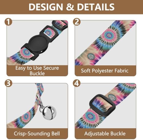 2 Pack Cats Collar Tie Dye Mandala Cat Collars with Bell, Adjustable Length 10.6" to 17.1"