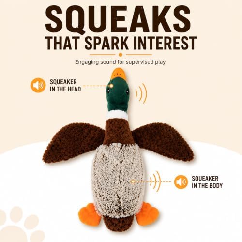 ME GUSTA SHOP Mallard Plush Dog Toy with Squeaker for Large Dogs, Soft Stuffed Duck Chew Toy for Interactive Indoor Play