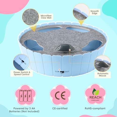 Pawaboo Interactive Cat Toy with Running Mouse, Automatic Track Kitten Toy | Electronic Motion Cat Toy for Indoor Cats, Pop and Play Hide Seek Cats Toys Hunting Mouse for Kitty Play Exercise, Blue