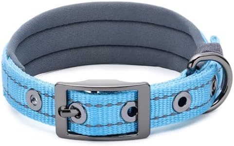 Segarty Reflective Blue Dog Collar for Small Dogs, Adjustable Wide Soft Comfortable Breathable Neoprene Padded Nylon Collar with Heavy Duty Metal Buckle for Puppy Small Breeds (S, Light Blue)