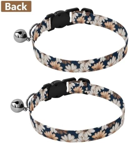Retro Daisy Flower Small Dog Collar with Bell 2 Pack Cat Collar Adjustable Length 10.6" to 17.1"