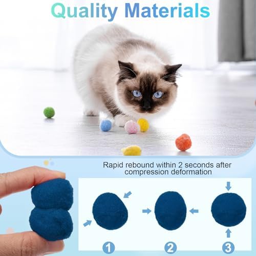 Cat Toy Pom Ball, Interactive Cat Ball Toys Fuzzy Pompoms (Plush, 1.2Inch, 30Pcs, Sapphire) for Kittens Pet Enrichment Training Play Indoor