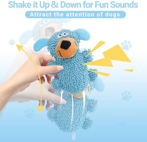 Andiker Dog Squeaky Toy, 7.08 in Cute Puppy Plush Toy with Short Mop Velvet Interactive Dog Toy for Small and Medium Dogs Chewing Teeth Grinding Playing (Blue)