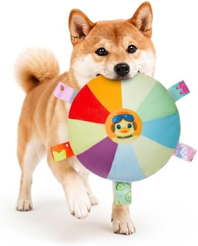 Small Dog Squeaky Flying Disc Toy 2-in-1 Plush & Cotton Rope Chew Toy with Built-in Squeaker, Interactive Toy for Puppy Training, Teething & Dental Care