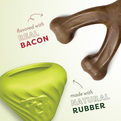 Benebone Dog Toy Bundle – Medium Wishbone Chew (Real Bacon) + Natural Rubber Cone Treat Dispenser – Durable, Made in USA, Great for Aggressive Chewers & Mealtime Enrichment
