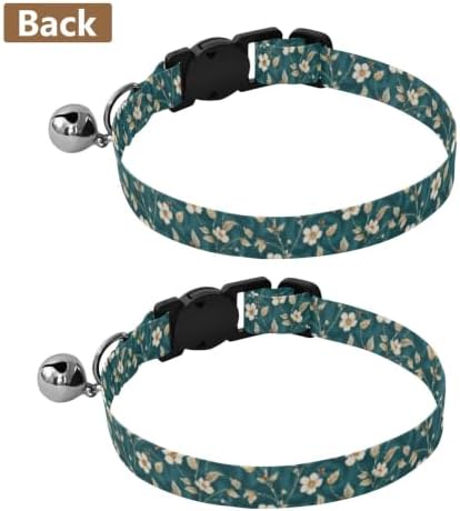Botanical Stems Teal Metal Bell Included Small Dog Collar 2 Pack Comfortable Cat Collar