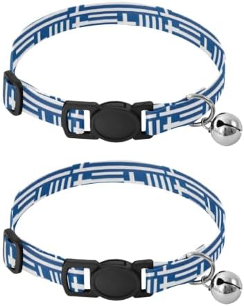 2 Pack Cat Collar Blue White Stripes Bell Collar for Small Dogs, Adjustable 10.6 to 17.1 Inches