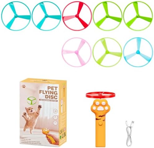 JIARON Interactive Rechargeable Cat Fetch Toy Disc Launcher, 8 Flying Discs Hunting Enrichment Toys for Indoor Outdoor Bored Kittens & Adult Cats, Cat Boredom Relief