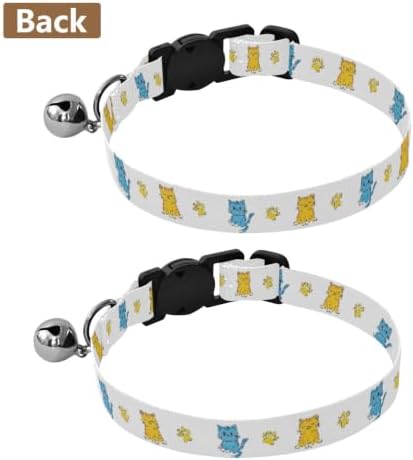 2 Pack Pet Collars Cute Cartoon Cats Yellow Paw Decorative Pet Collar with Bell, Adjustable Length 10.6" to 17.1"