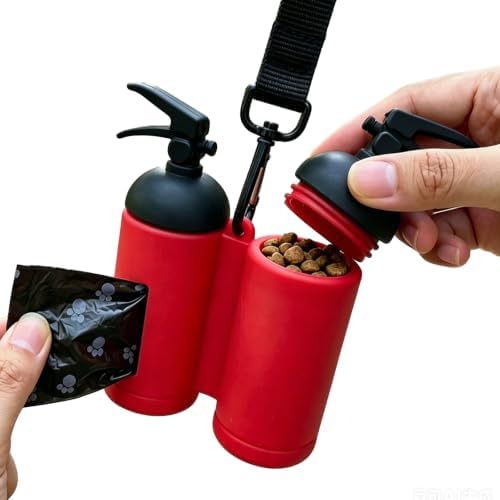 Dog Poop Bag Holder for Leashes, Red Doggie Waste Bag Dispenser and Treat
