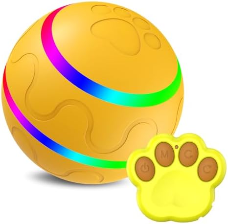 Ball Toy for Dogs, Waterproof Interactive Dog Toys Ball, Automatic Moving Dog Toy for Keep Them Busy, Remote Control Shaking Pet Balls, USB Rechargeable (Yellow,with Remote Control)
