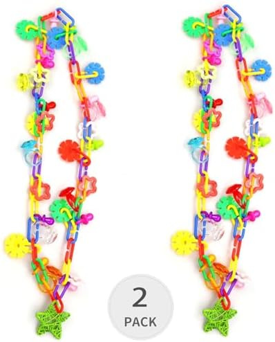 (2 Pack) Bird Necklace Toy Rainbow Necklace Bird Toy Chewing Toy Cage Links Bird Swing, Climbing Chain for Small Sized Birds, Small Bird Necklace Toy.