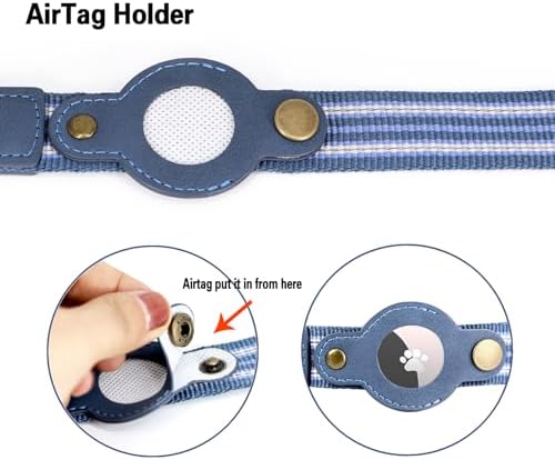 Airtag Dog Collar, Reflective Collar w Airtag Holder for Medium Dogs(Blue)