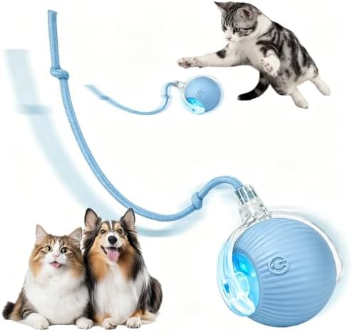 Automatic Interactive Rolling Cats Toys Ball for Indoor, Electric Automatic Rolling Pet Toy, 360° Smart Interactive Rolling Dog Ball Durable and Safe Material for Cat and Dog(Blue)